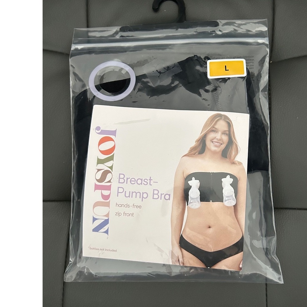 Joyspun Womens Hands-Free Breast Pump Bra Zip Front Bandeau Black Large L NIP